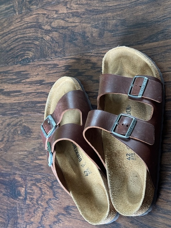 Birkenstock Brown Leather Two-Strap Men's Sandals, Sz 9, Like New - Picture 7 of 16
